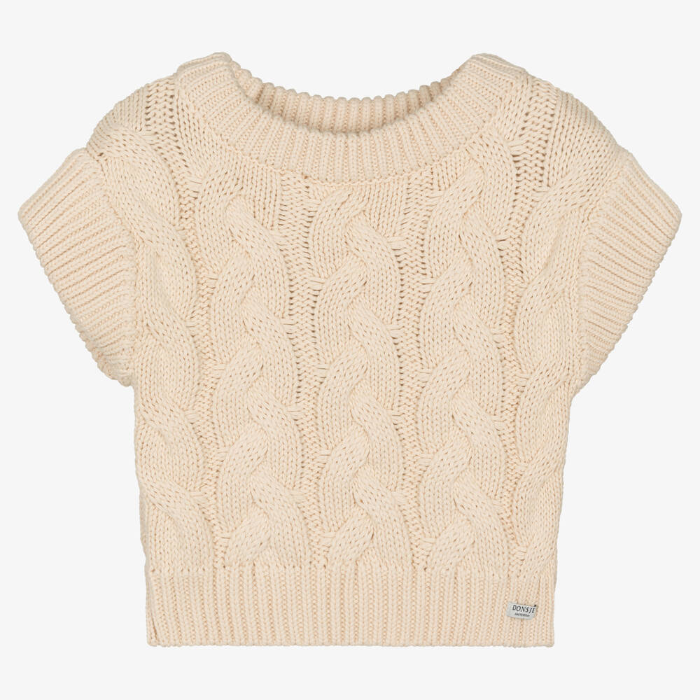 Donsje - Girls Ivory Cable Knit Sweater Vest | Childrensalon