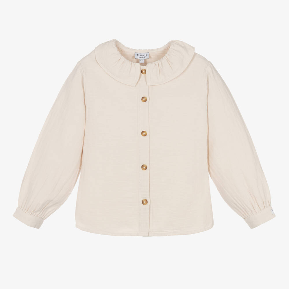 Donsje - Girls Ivory Cotton Cheesecloth Blouse | Childrensalon