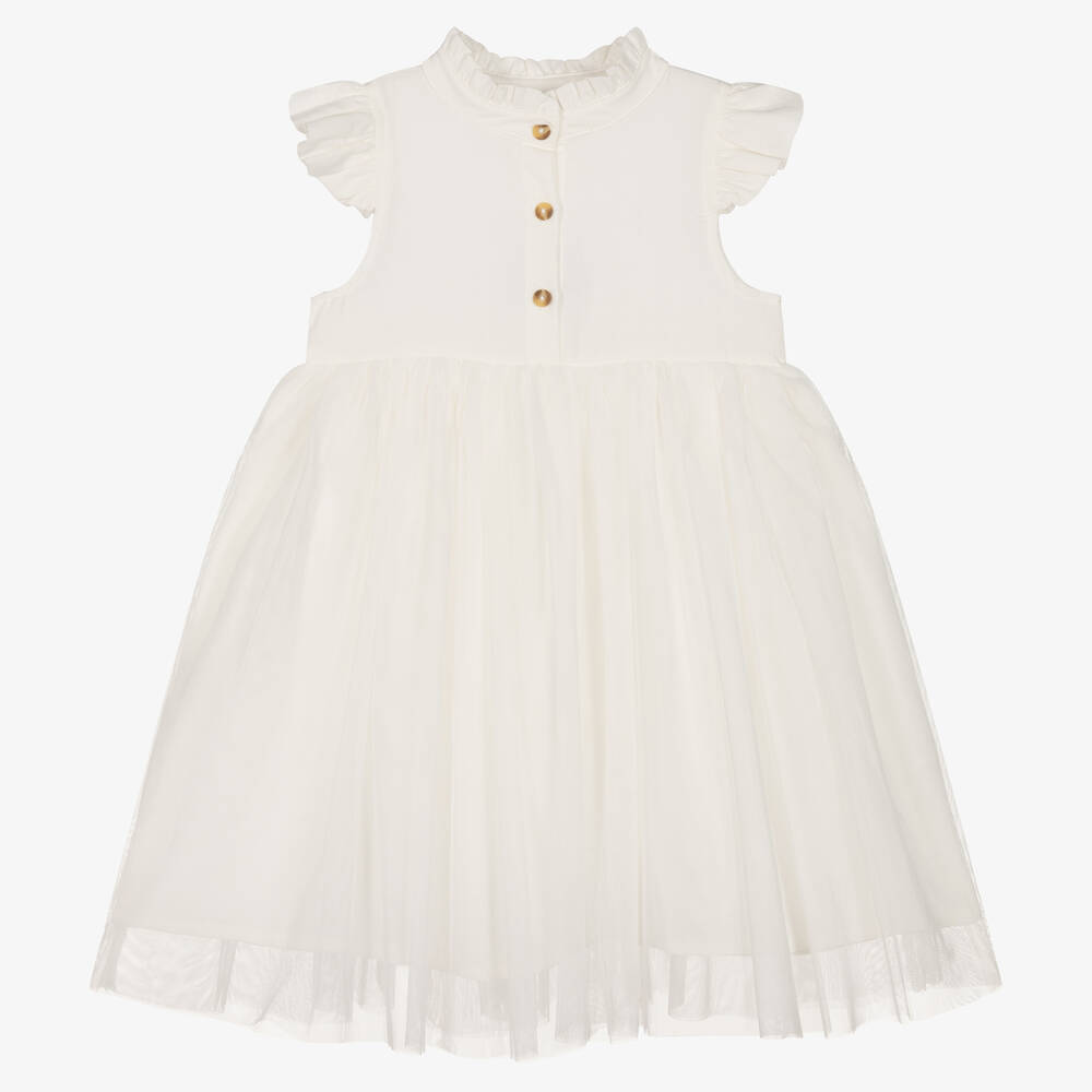 Donsje - Кремовое платье из хлопка и тюля | Childrensalon