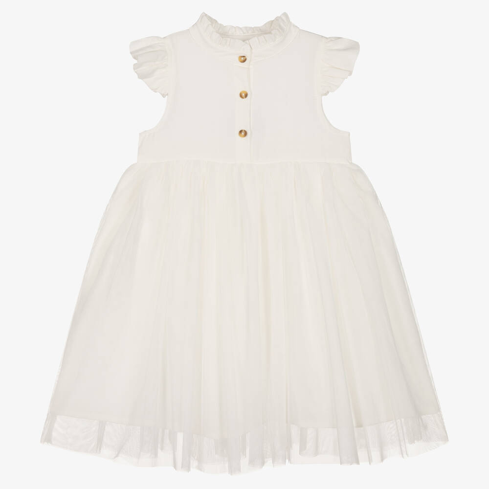 Donsje - Robe ivoire en coton et tulle fille | Childrensalon