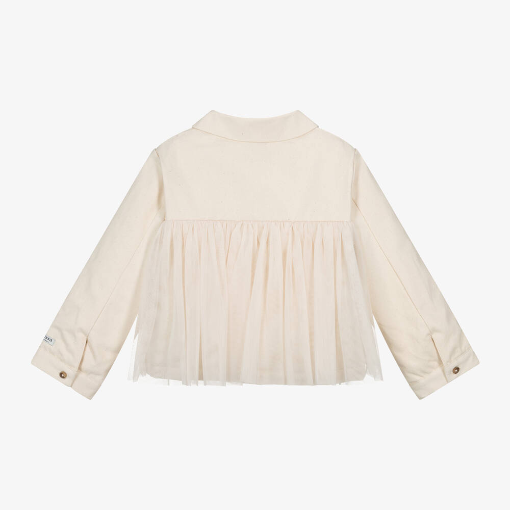 Donsje-Girls Ivory Cotton Twill & Tulle Jacket | Childrensalon Outlet