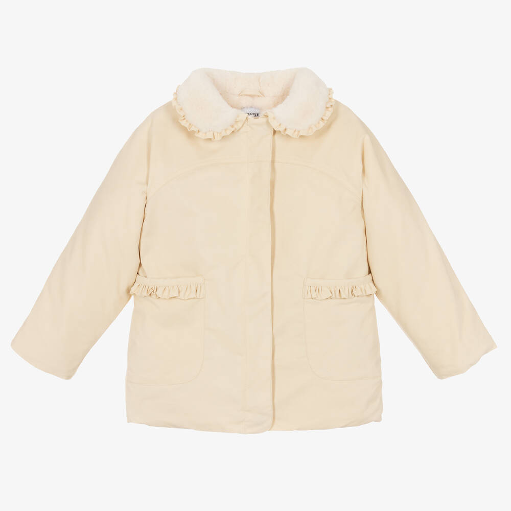 Donsje-Girls Ivory Faux Fur Collar Jacket | Childrensalon Outlet