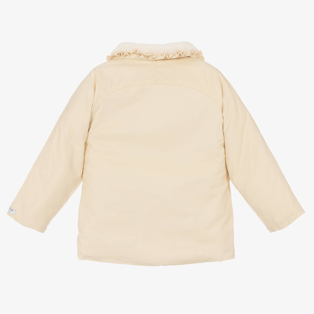 Donsje-جاكيت قطن عضوي تويل بياقة فرو صناعي لون عاجي | Childrensalon Outlet