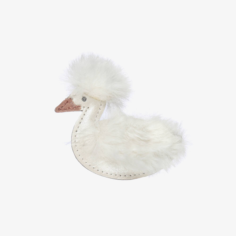 Donsje-Girls Ivory Leather Duck Hairclip (6cm) | Childrensalon Outlet