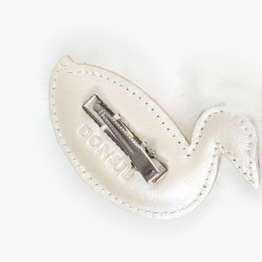 Donsje-Girls Ivory Leather Duck Hairclip (6cm) | Childrensalon Outlet