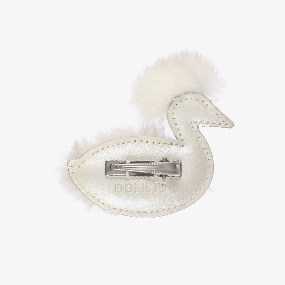 Donsje-Girls Ivory Leather Duck Hairclip (6cm) | Childrensalon Outlet