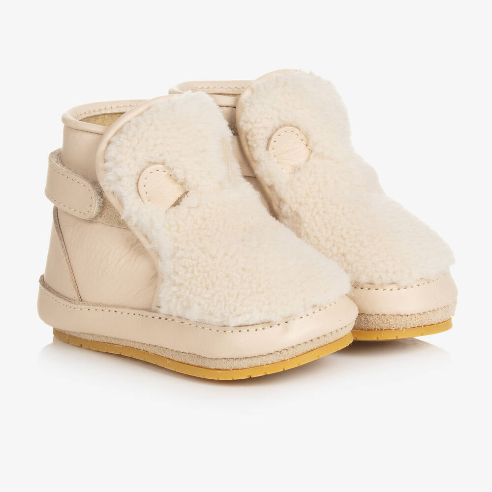 Donsje - Girls Ivory Leather Polar Bear Boots | Childrensalon