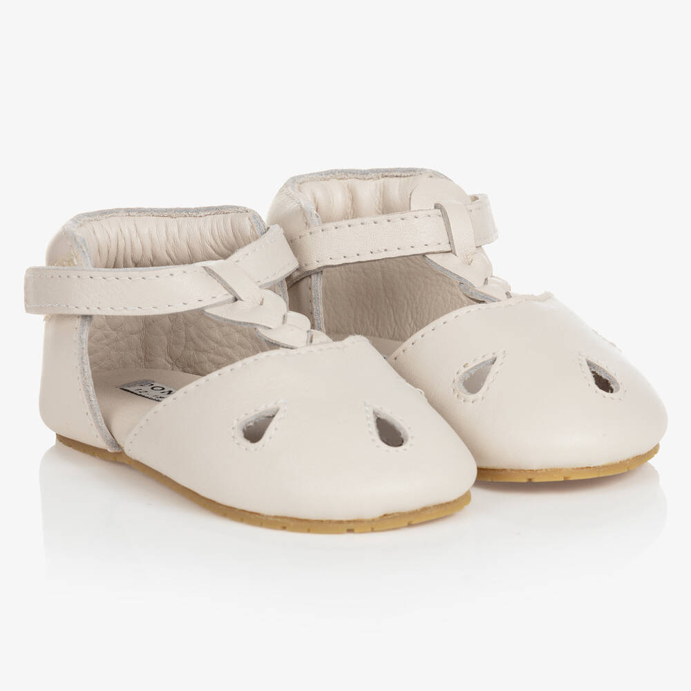 Donsje - Girls Ivory Leather Pre-Walkers | Childrensalon