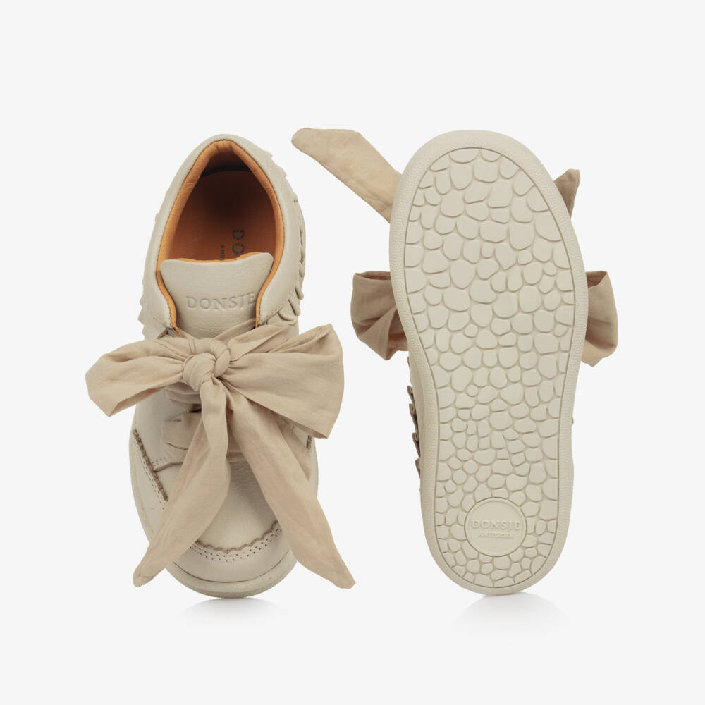 Donsje-Girls Ivory Leather Ruffle Sneakers | Childrensalon Outlet