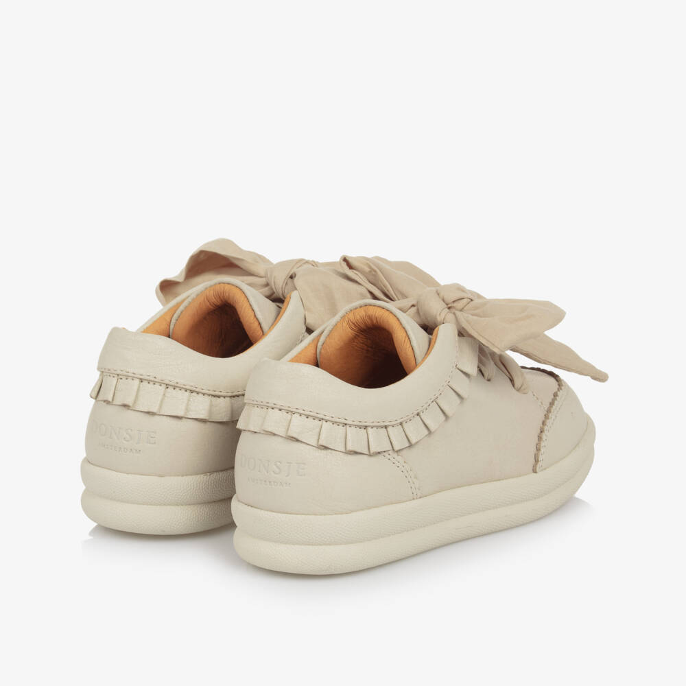 Donsje-Girls Ivory Leather Ruffle Sneakers | Childrensalon Outlet
