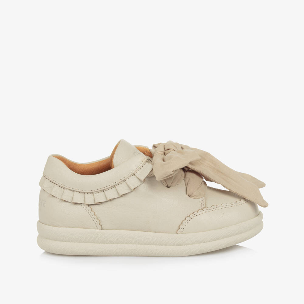 Donsje-Girls Ivory Leather Ruffle Sneakers | Childrensalon Outlet