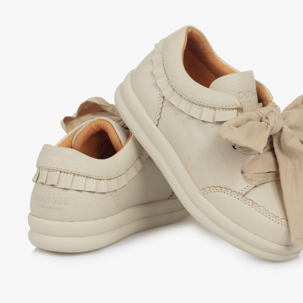 Donsje-Girls Ivory Leather Ruffle Sneakers | Childrensalon Outlet