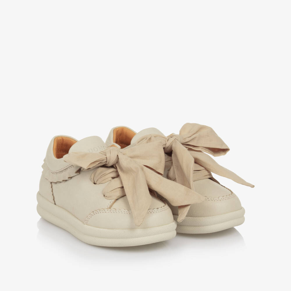 Donsje-Girls Ivory Leather Ruffle Sneakers | Childrensalon Outlet
