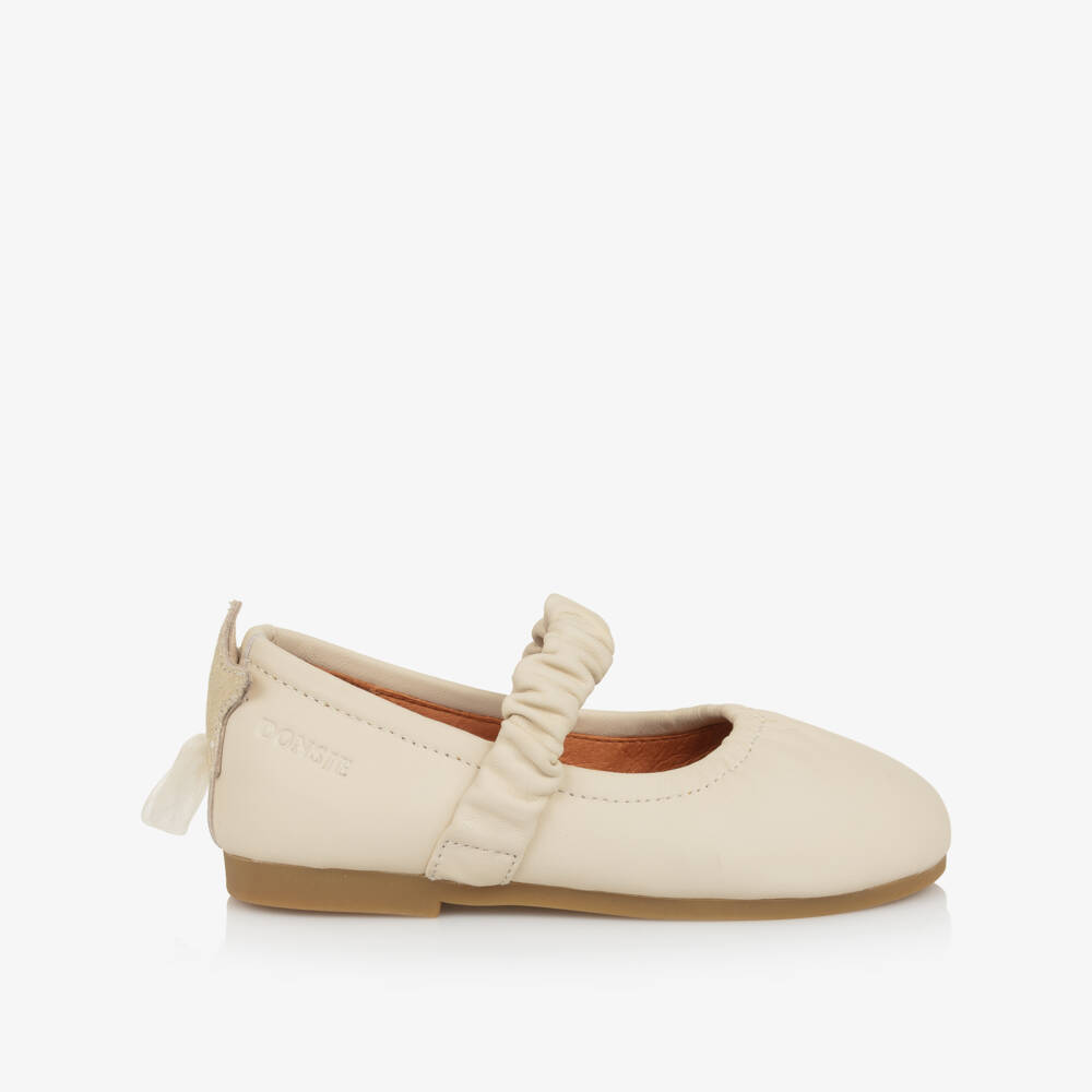 Donsje-Girls Ivory Leather Shooting Star Ballerinas | Childrensalon Outlet