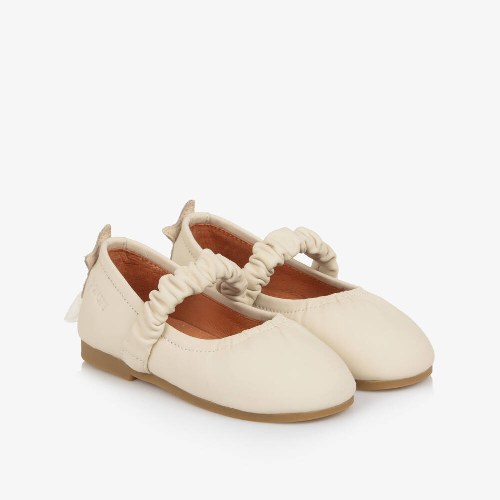 Donsje-Girls Ivory Leather Shooting Star Ballerinas | Childrensalon Outlet