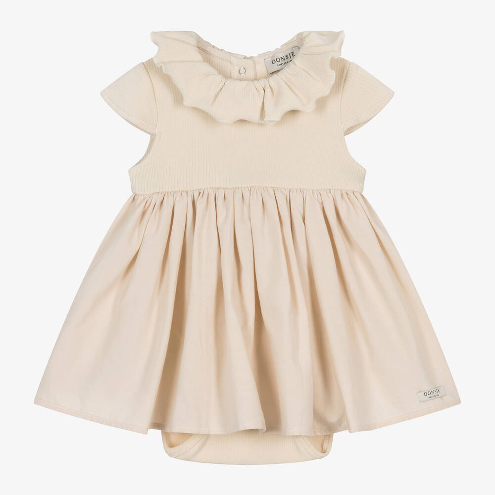 Donsje-Girls Ivory Organic Cotton Dress | Childrensalon Outlet