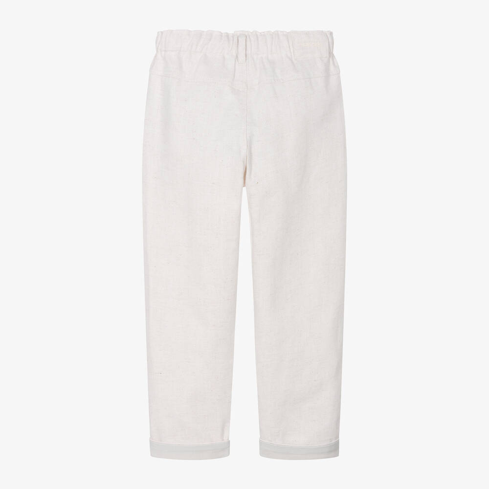 Donsje-Girls Ivory Organic Cotton Trousers | Childrensalon Outlet