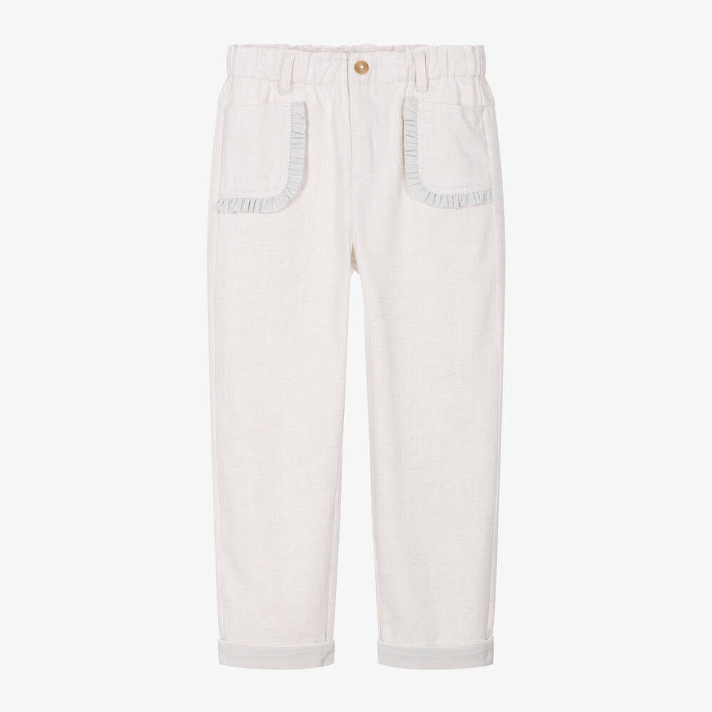 Donsje-Girls Ivory Organic Cotton Trousers | Childrensalon Outlet