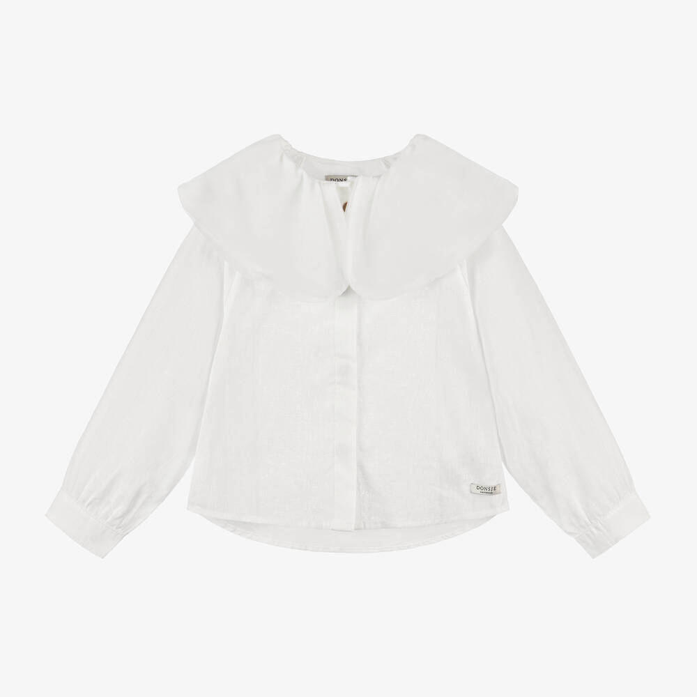 Donsje-بلوزة بياقة قطن وكتان لون عاجي للبنات | Childrensalon Outlet