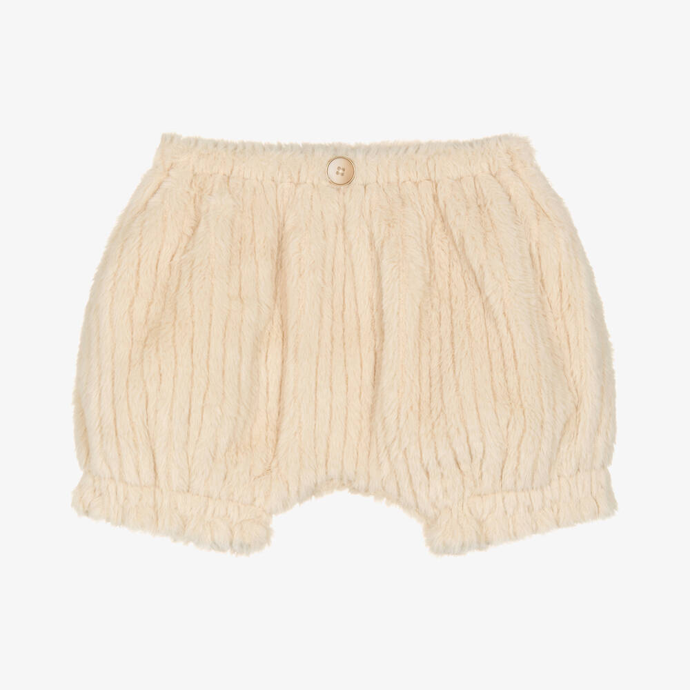 Donsje - Girls Ivory Plush Faux Fur Shorts | Childrensalon