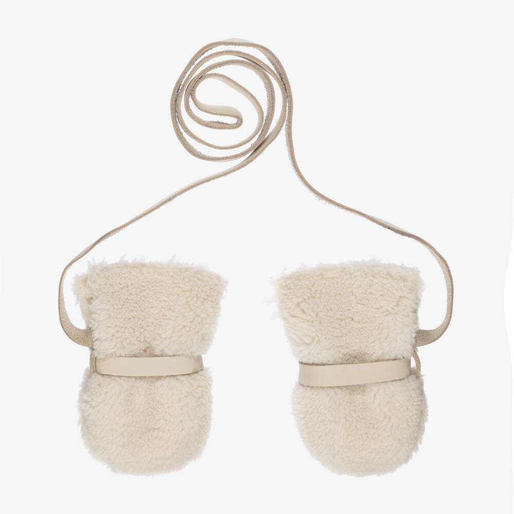 Donsje-Girls Ivory Plush Mittens | Childrensalon Outlet