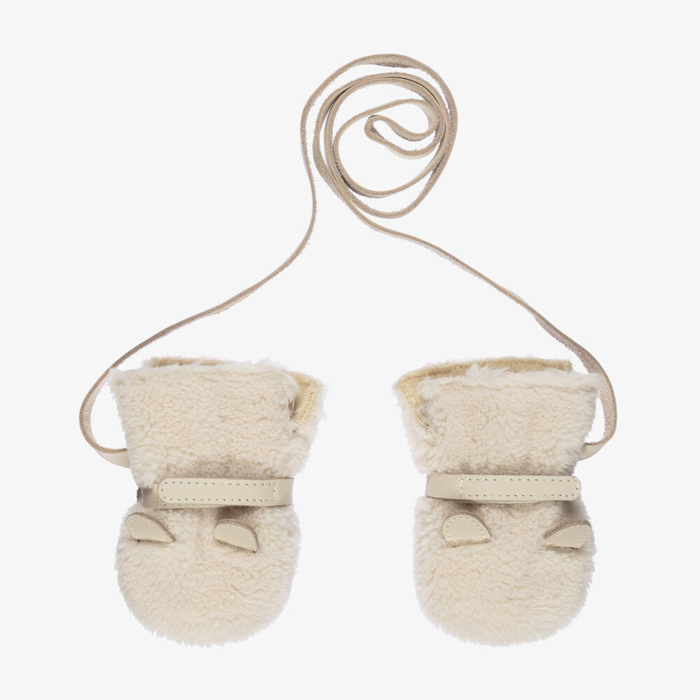Donsje-Girls Ivory Plush Mittens | Childrensalon Outlet