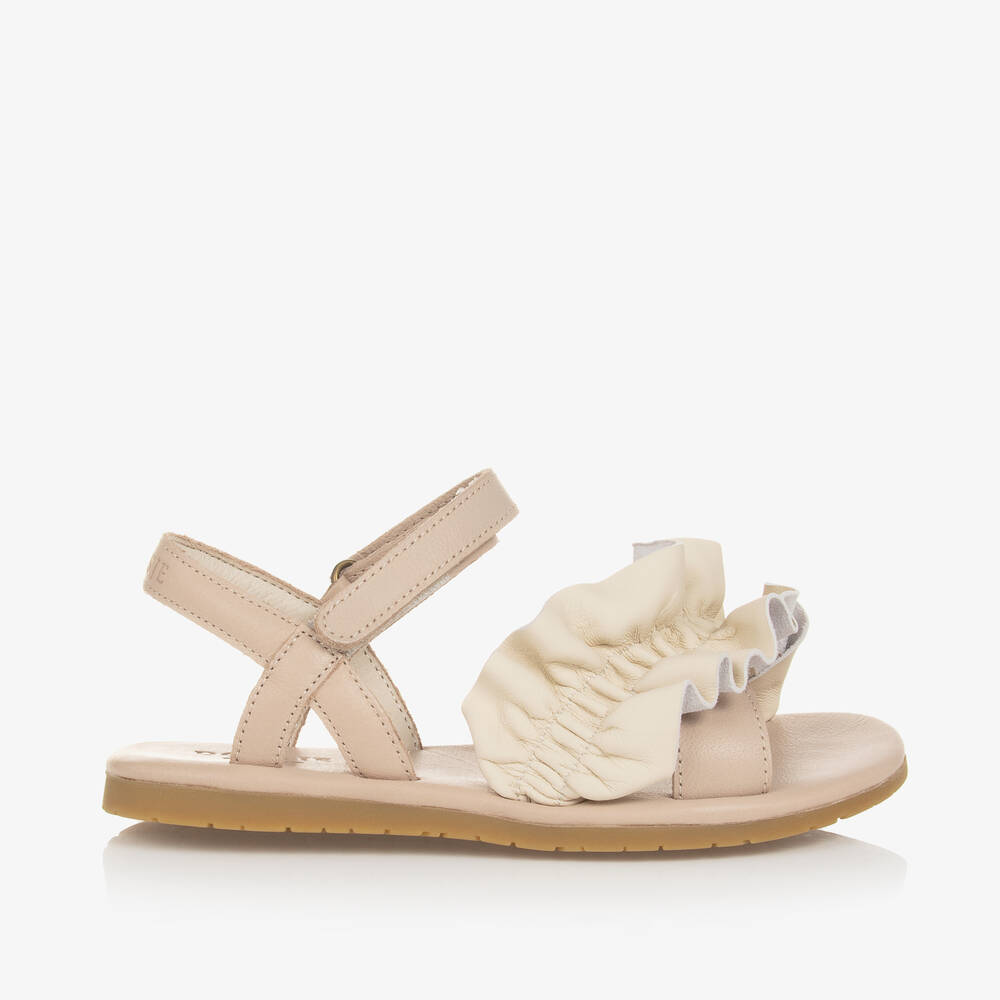 Donsje Girls Ivory Ruffle Leather Sandals Childrensalon Outlet