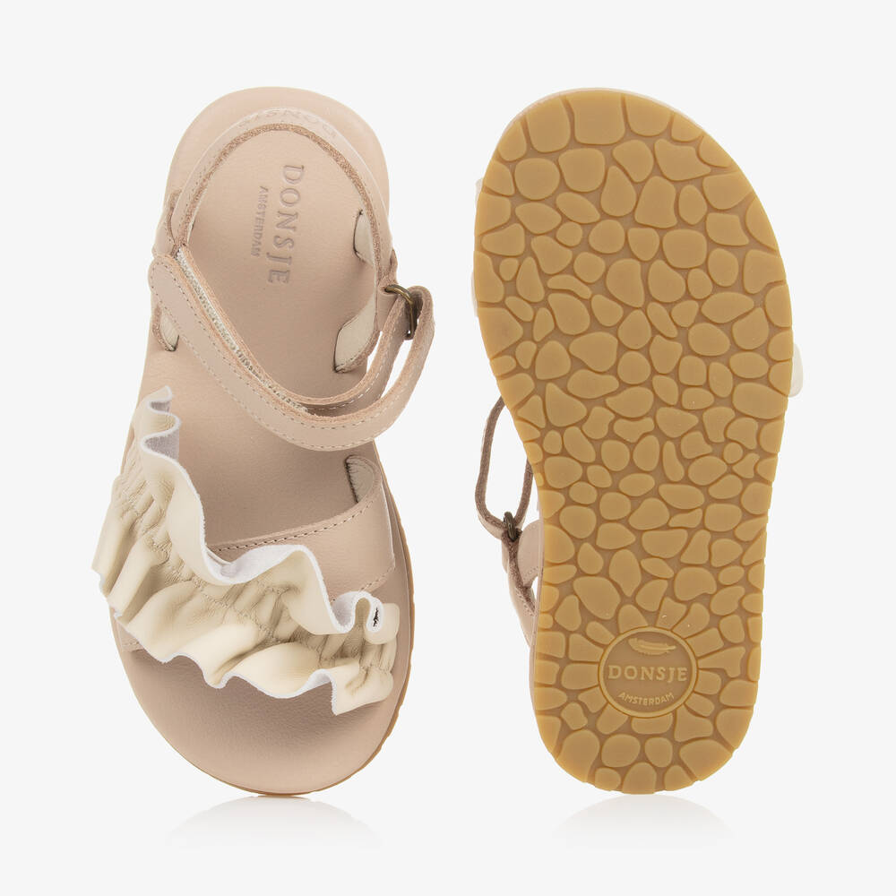 Donsje-Girls Ivory Ruffle Leather Sandals | Childrensalon Outlet