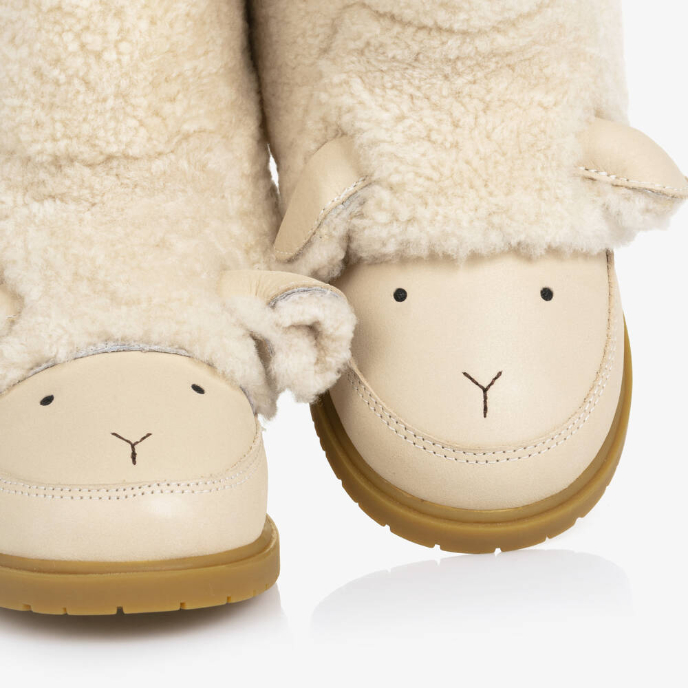 Donsje-Girls Ivory Wadou Leather & Fleece Pull-On Lammy Boots | Childrensalon Outlet