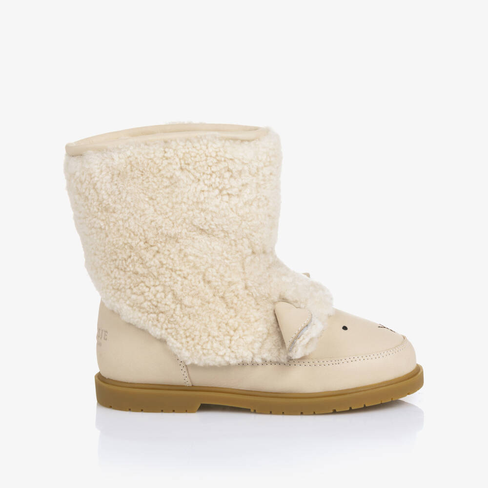 Donsje-Girls Ivory Wadou Leather & Fleece Pull-On Lammy Boots | Childrensalon Outlet