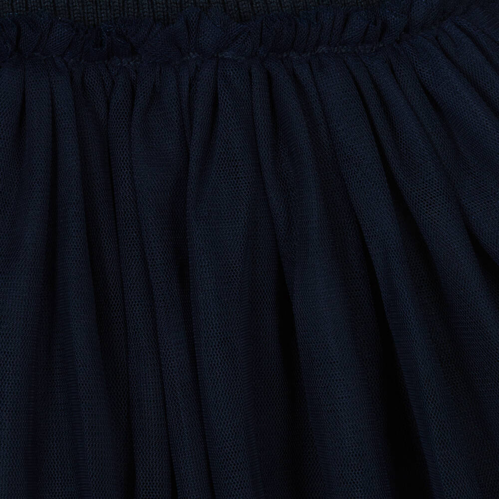 Donsje-Girls Navy Blue Knitted Tulle Dress | Childrensalon Outlet