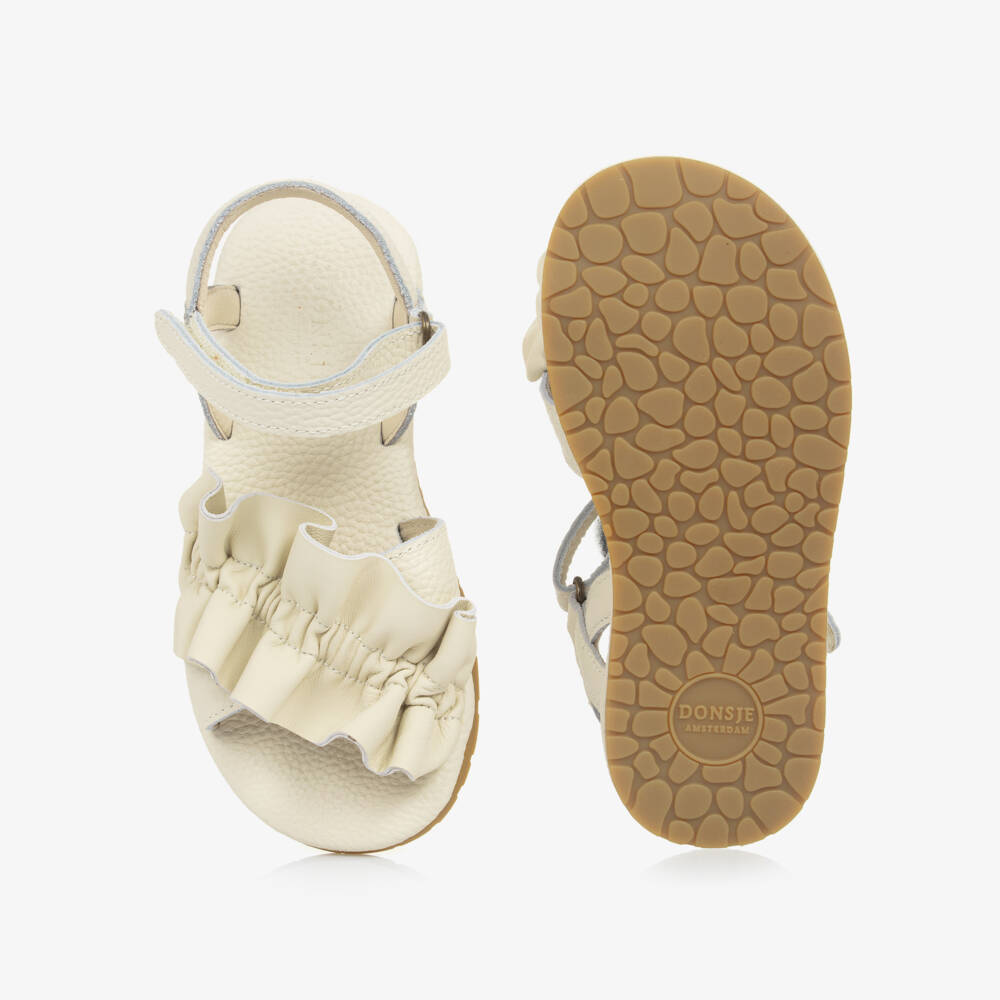 Donsje-Кожаные туфли с оборками кремовые для девочек | Childrensalon Outlet