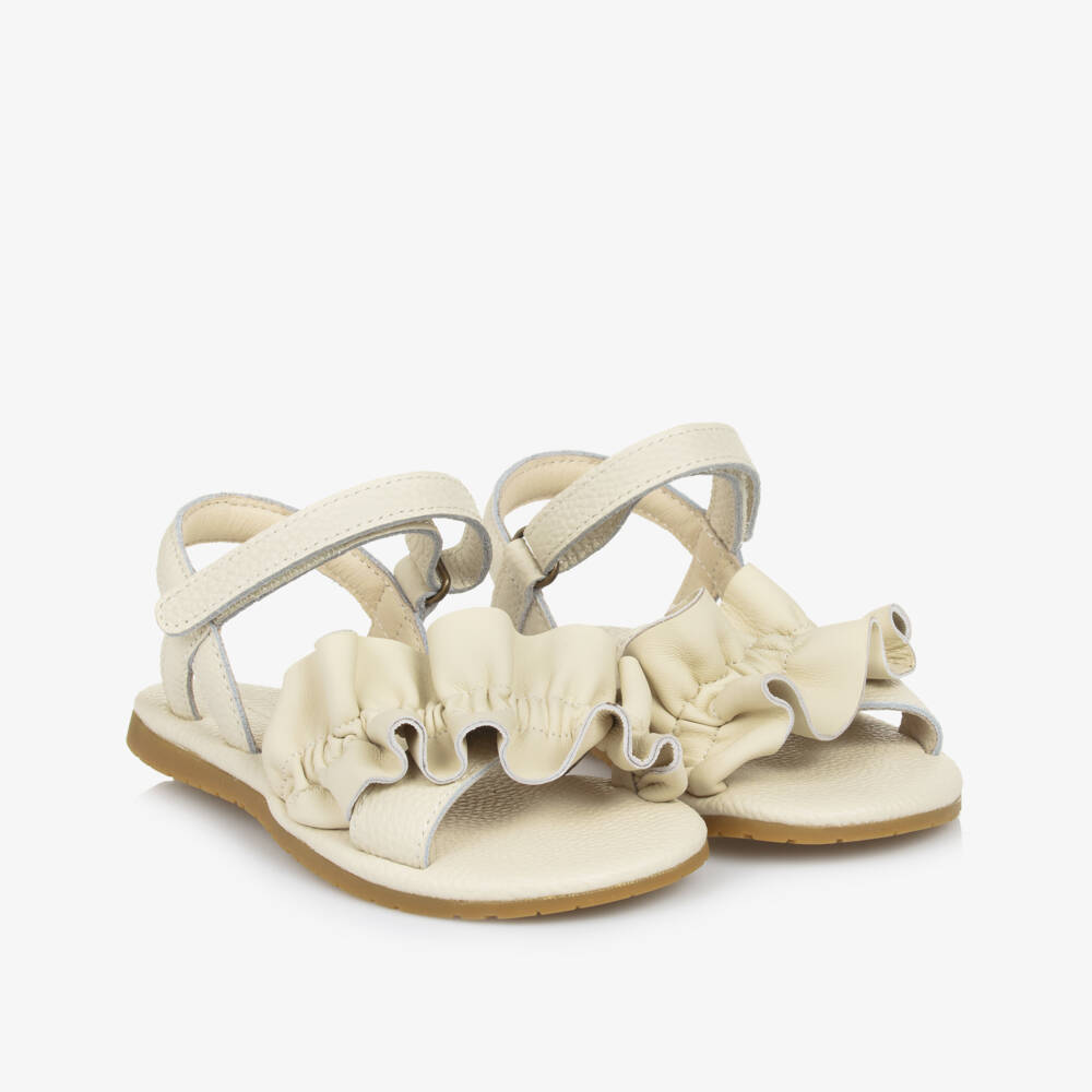 Donsje-Girls Off-White Leather Ruffle Shoes | Childrensalon Outlet