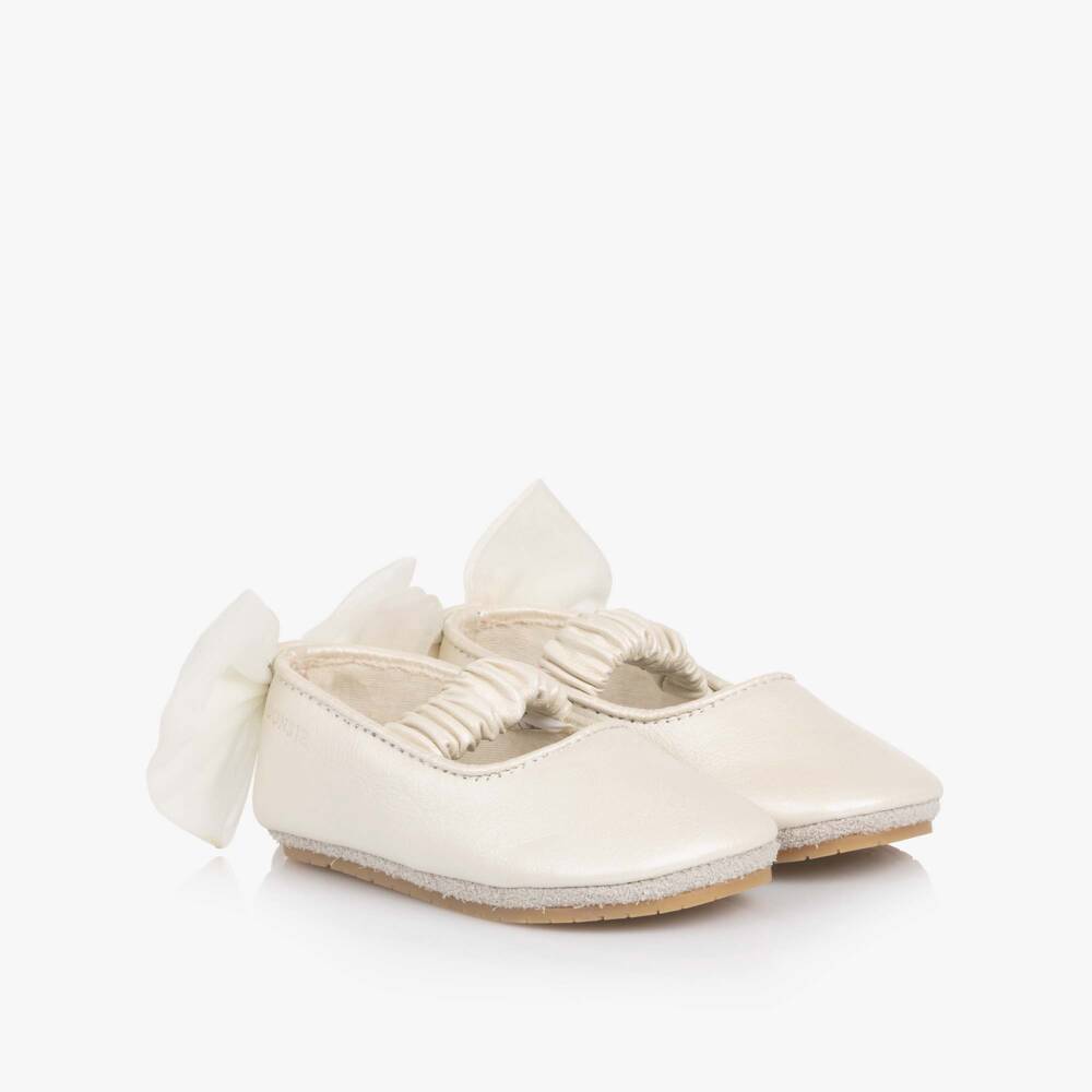 Donsje-Girls Off-White Tulle Bow Pre-Walkers | Childrensalon Outlet