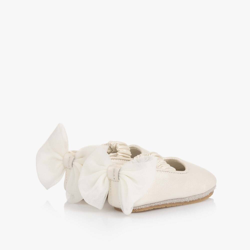 Donsje-Girls Off-White Tulle Bow Pre-Walkers | Childrensalon Outlet