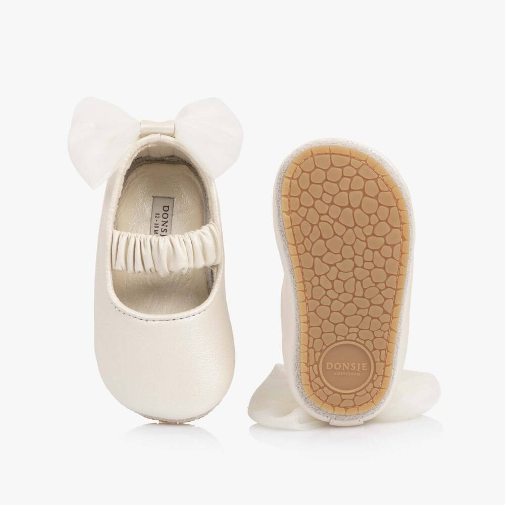Donsje-Girls Off-White Tulle Bow Pre-Walkers | Childrensalon Outlet