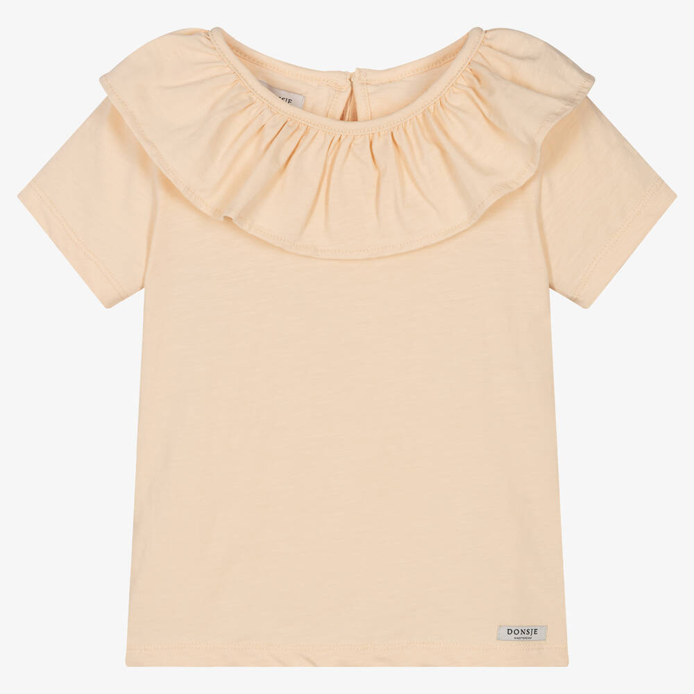 Donsje-Girls Pastel Orange Cotton T-Shirt | Childrensalon Outlet
