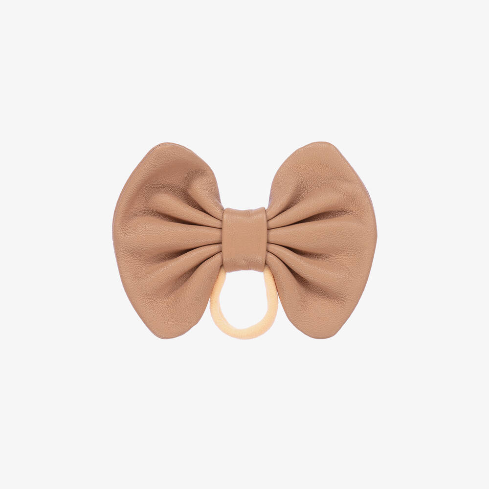 Donsje-Girls Pink Bow Leather Hair Elastic (11cm) | Childrensalon Outlet