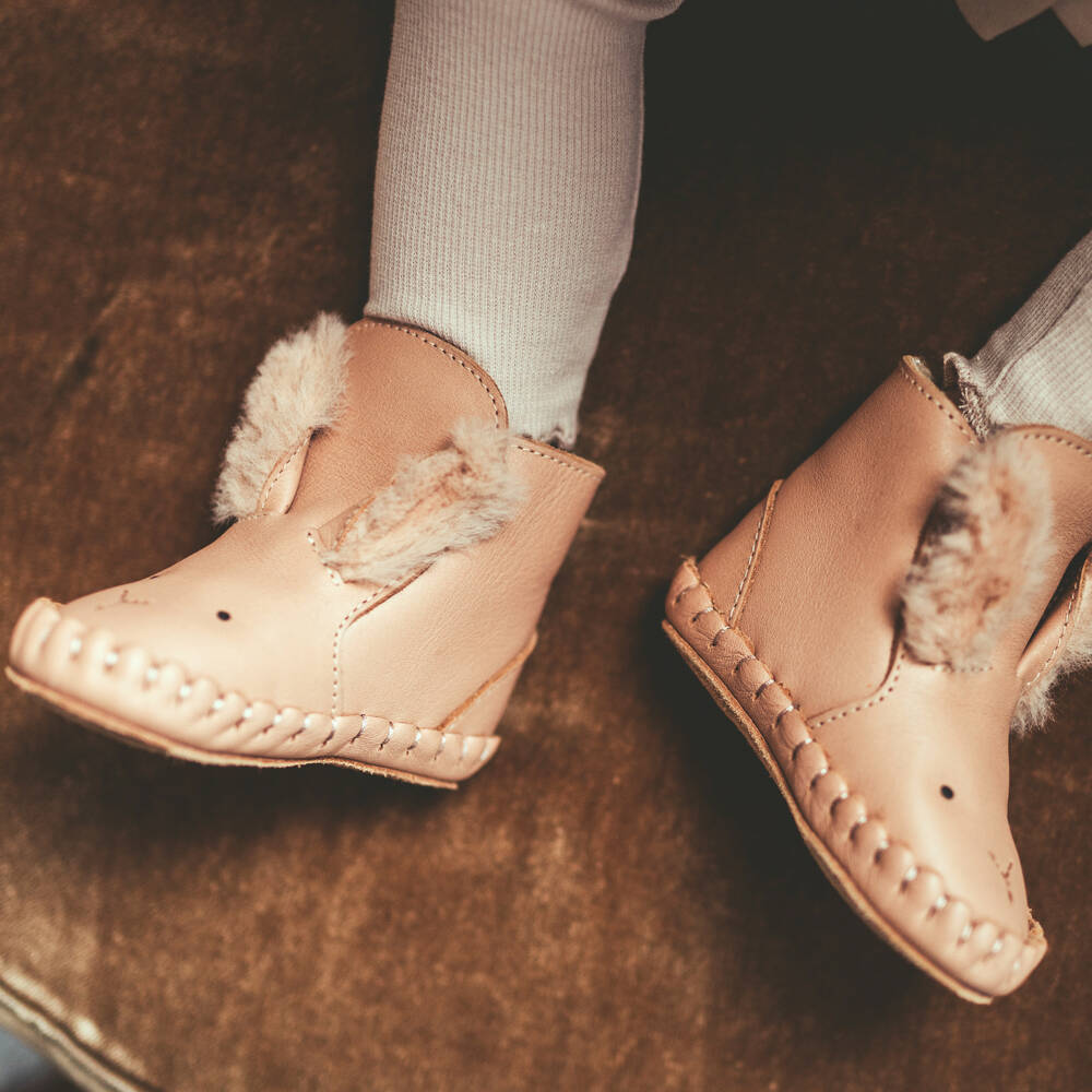 Donsje-Girls Pink Leather Bunny Booties | Childrensalon Outlet