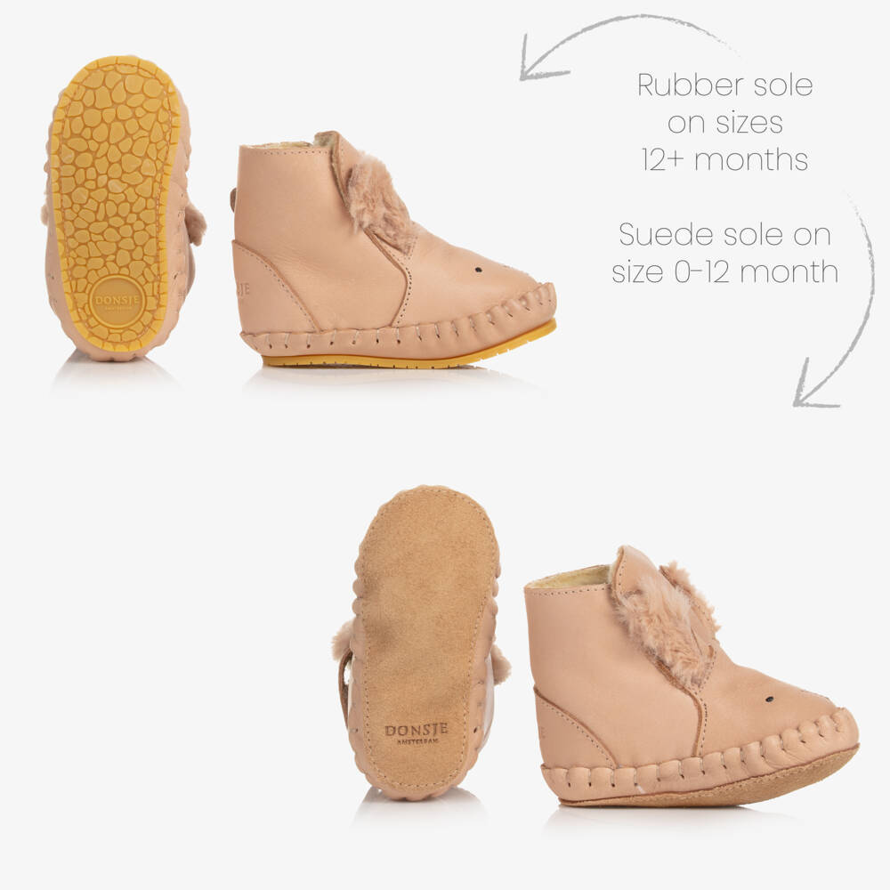 Donsje-Girls Pink Leather Bunny Booties | Childrensalon Outlet