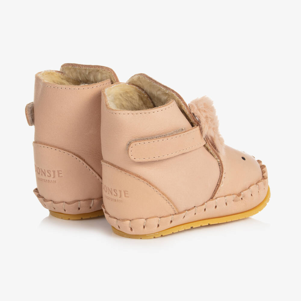 Donsje-Girls Pink Leather Bunny Booties | Childrensalon Outlet