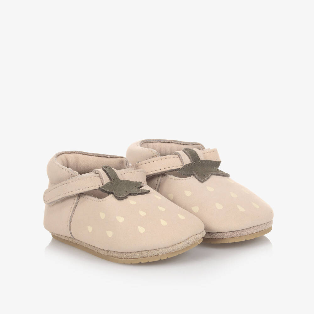 Donsje-Girls Pink Leather Strawberry Baby Shoes | Childrensalon Outlet