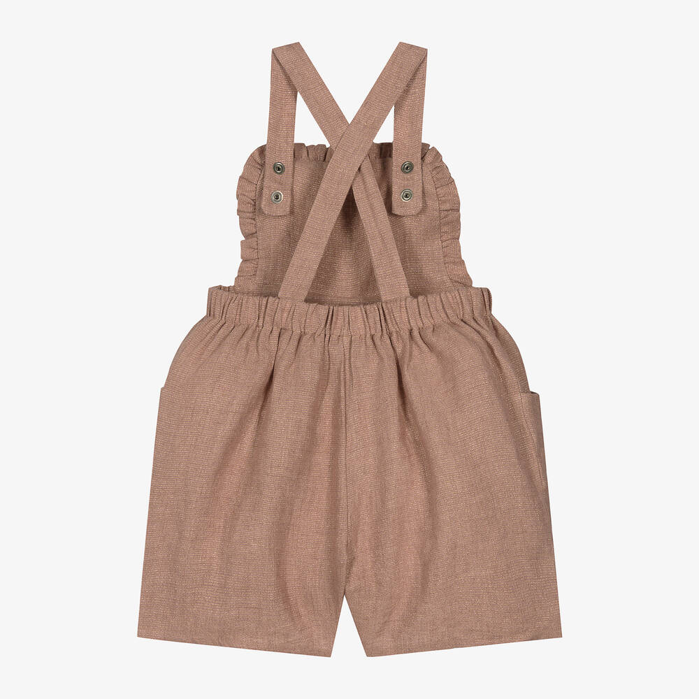 Donsje-Girls Pink Linen Dungaree Shorts | Childrensalon Outlet