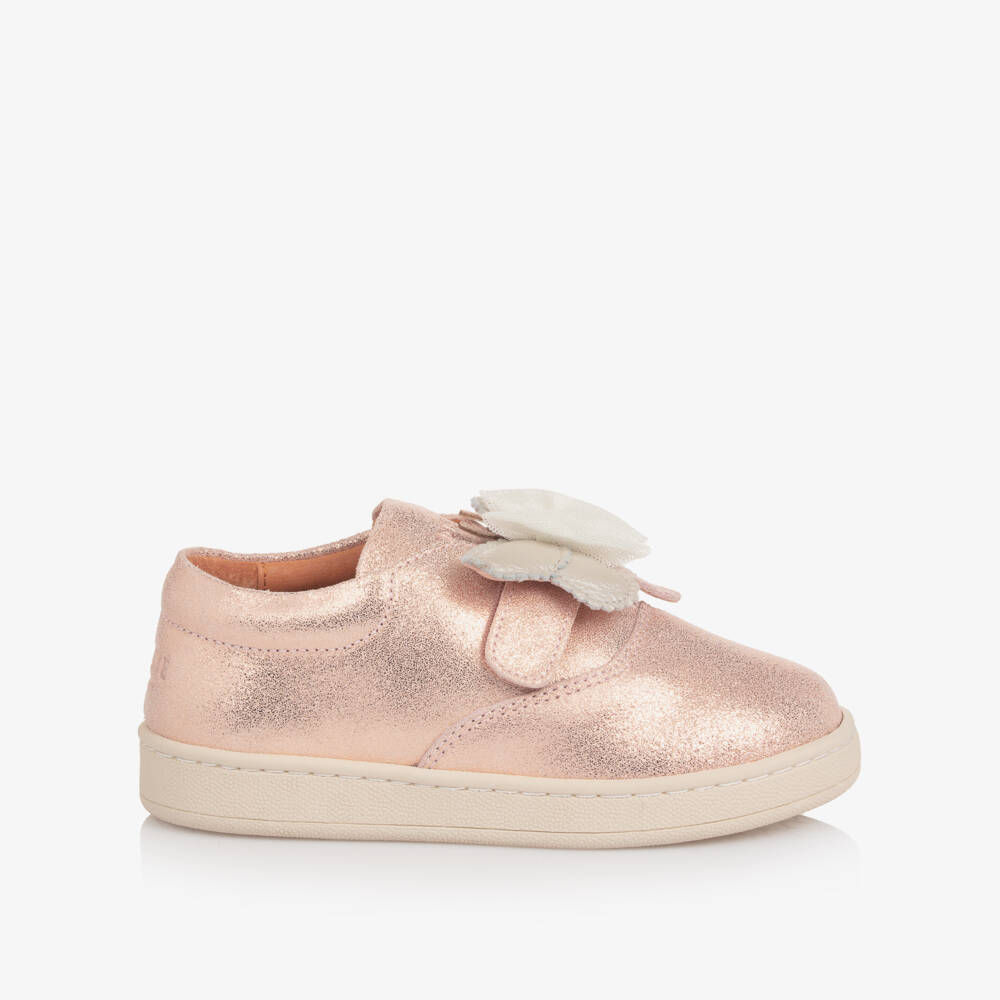 Donsje-Girls Pink Metallic Leather Butterfly Trainers | Childrensalon Outlet