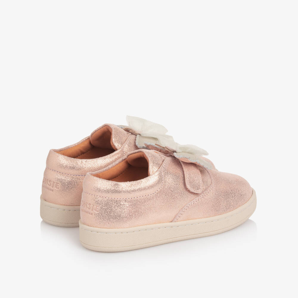 Donsje-Girls Pink Metallic Leather Butterfly Trainers | Childrensalon Outlet