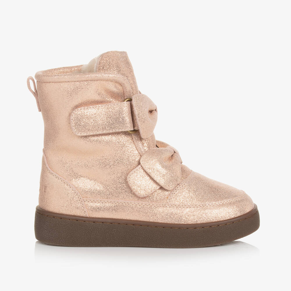 Donsje-Girls Powder Pink Bow Booties | Childrensalon Outlet