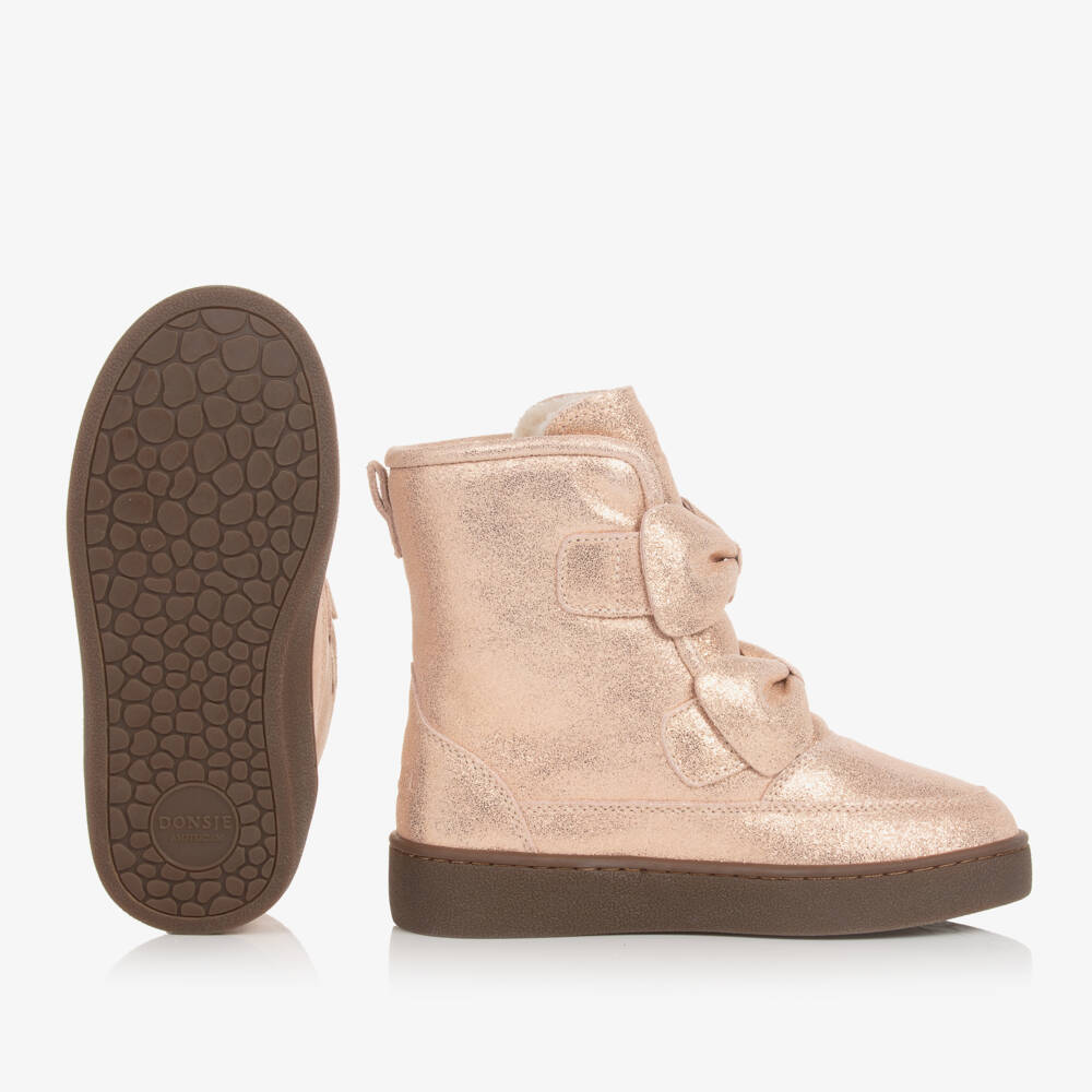 Donsje-Girls Powder Pink Bow Booties | Childrensalon Outlet
