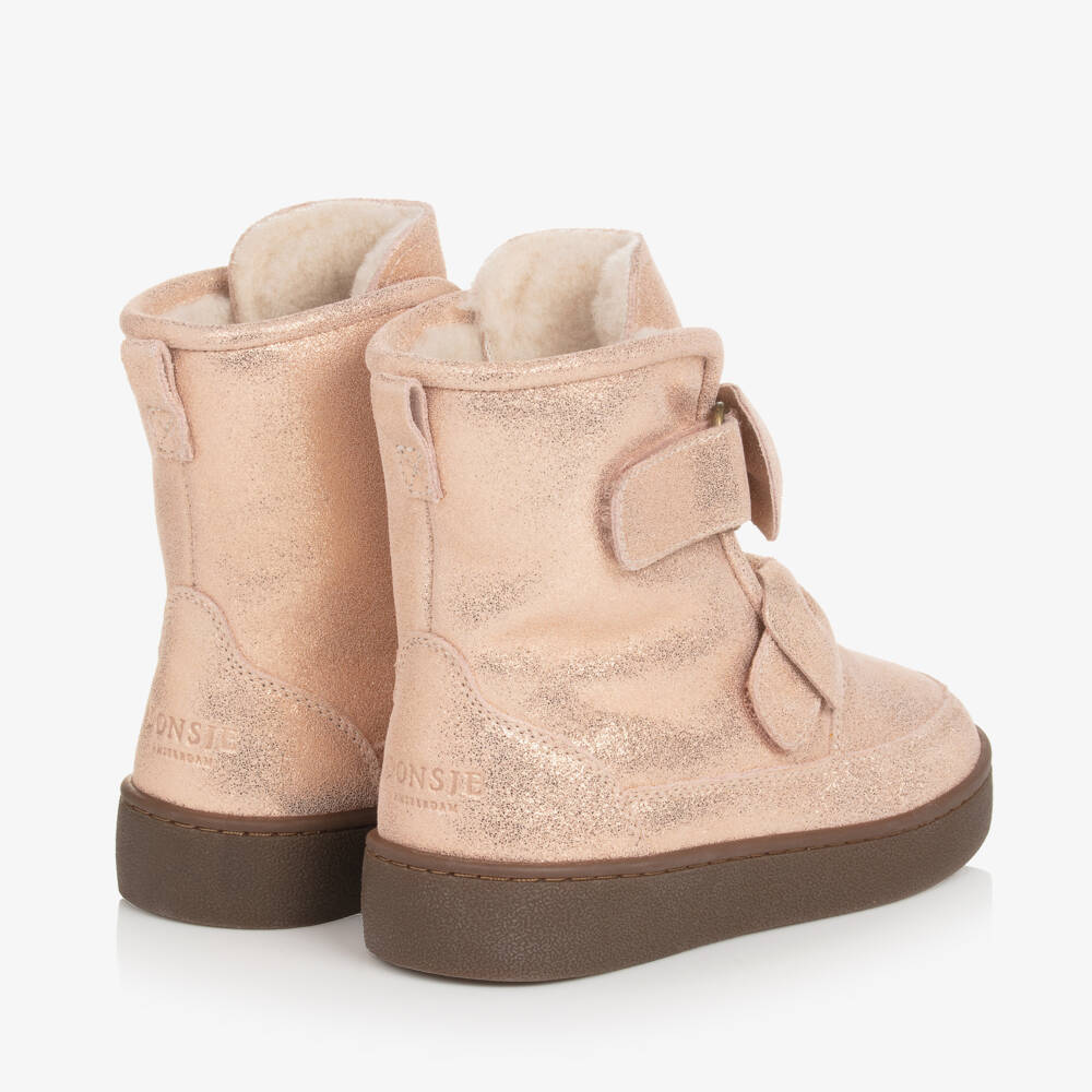 Donsje-Girls Powder Pink Bow Booties | Childrensalon Outlet