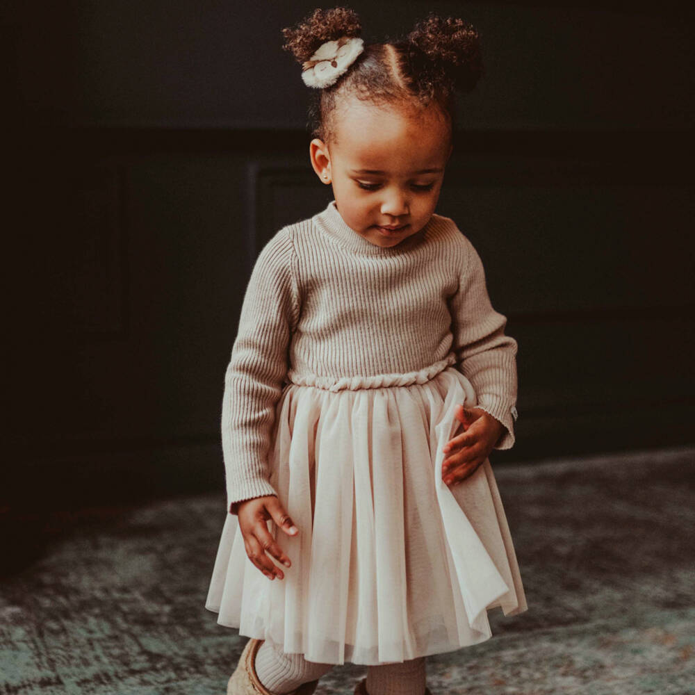 Donsje-Girls Rose Grey Tulle Dress | Childrensalon Outlet