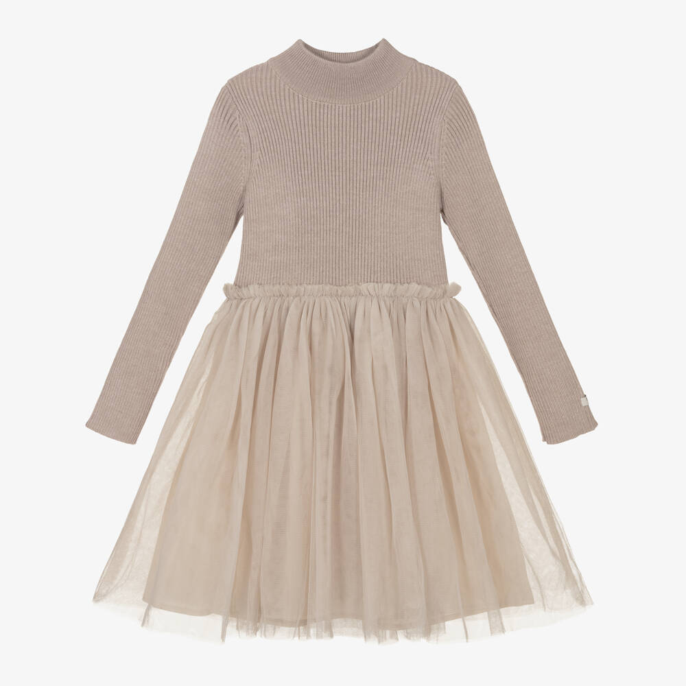 Donsje-Girls Rose Grey Tulle Dress | Childrensalon Outlet